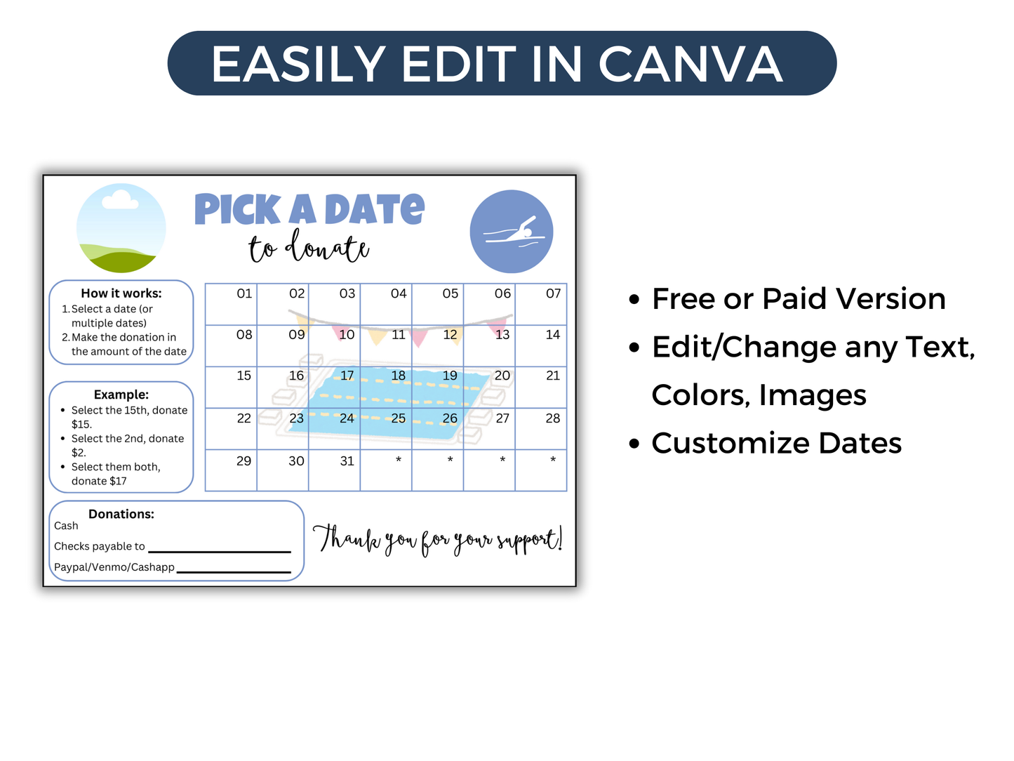 Editable Swim Pick A Date