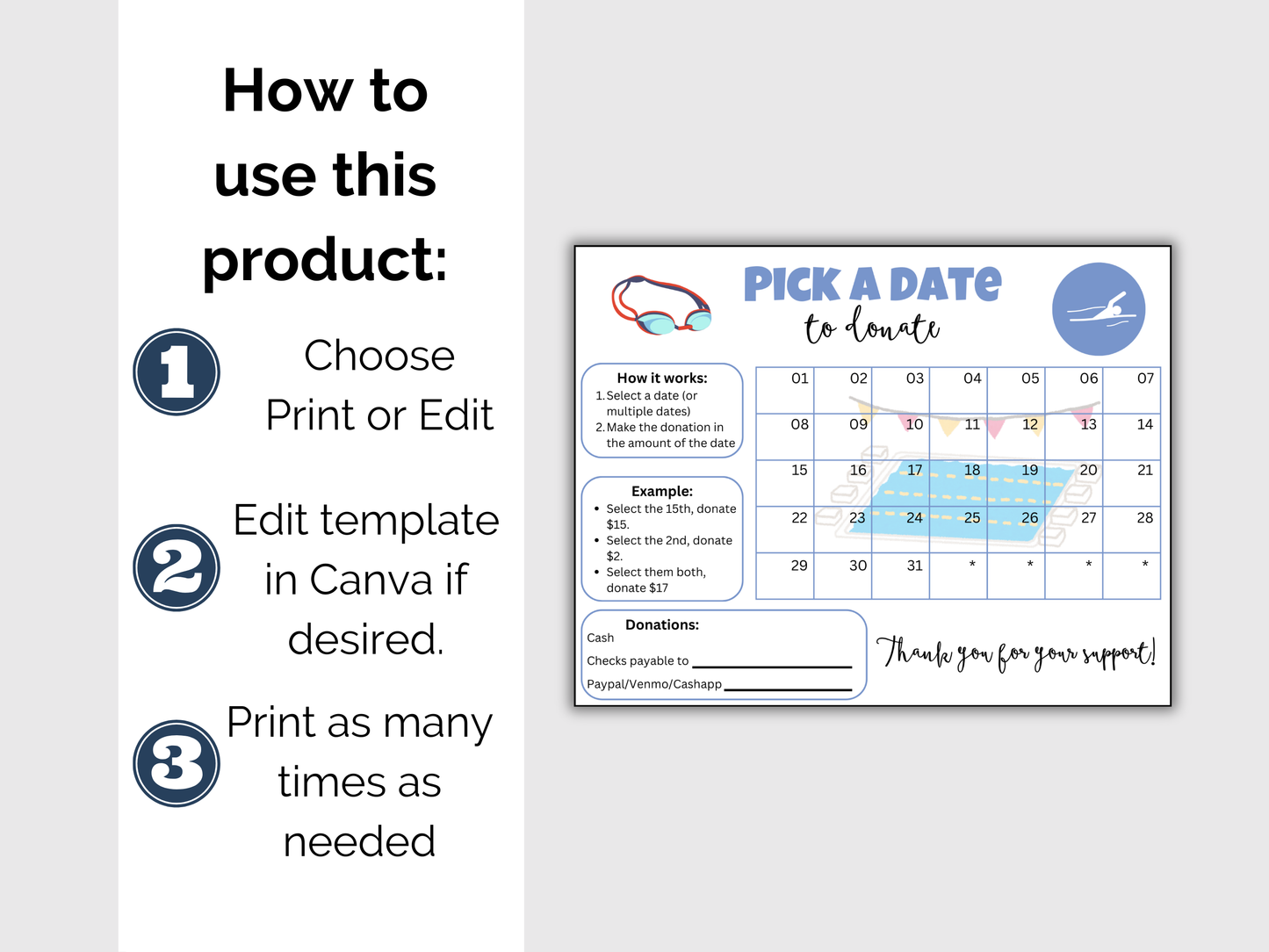 Editable Swim Pick A Date