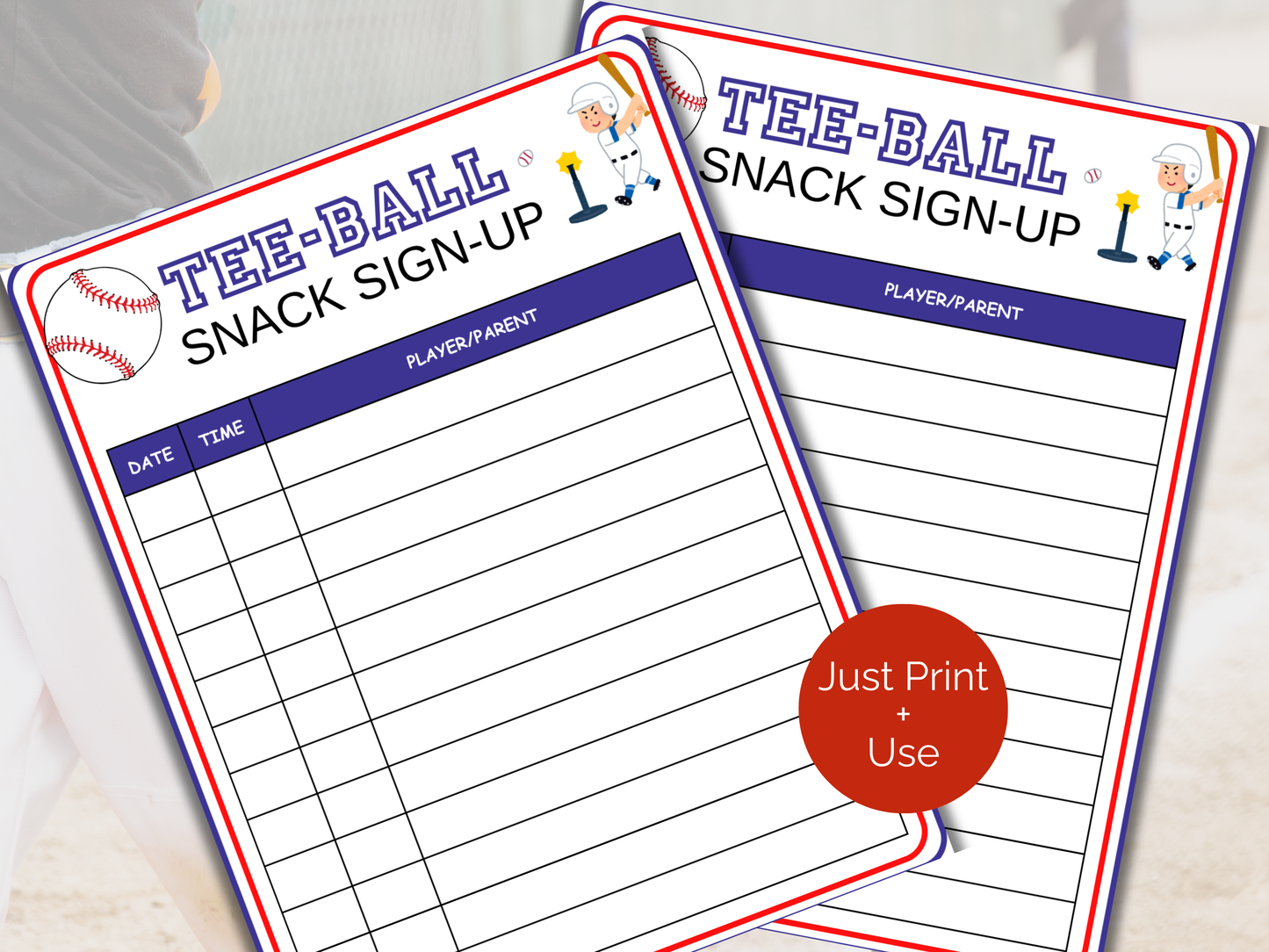 T-ball Snack Sign Up Sheet