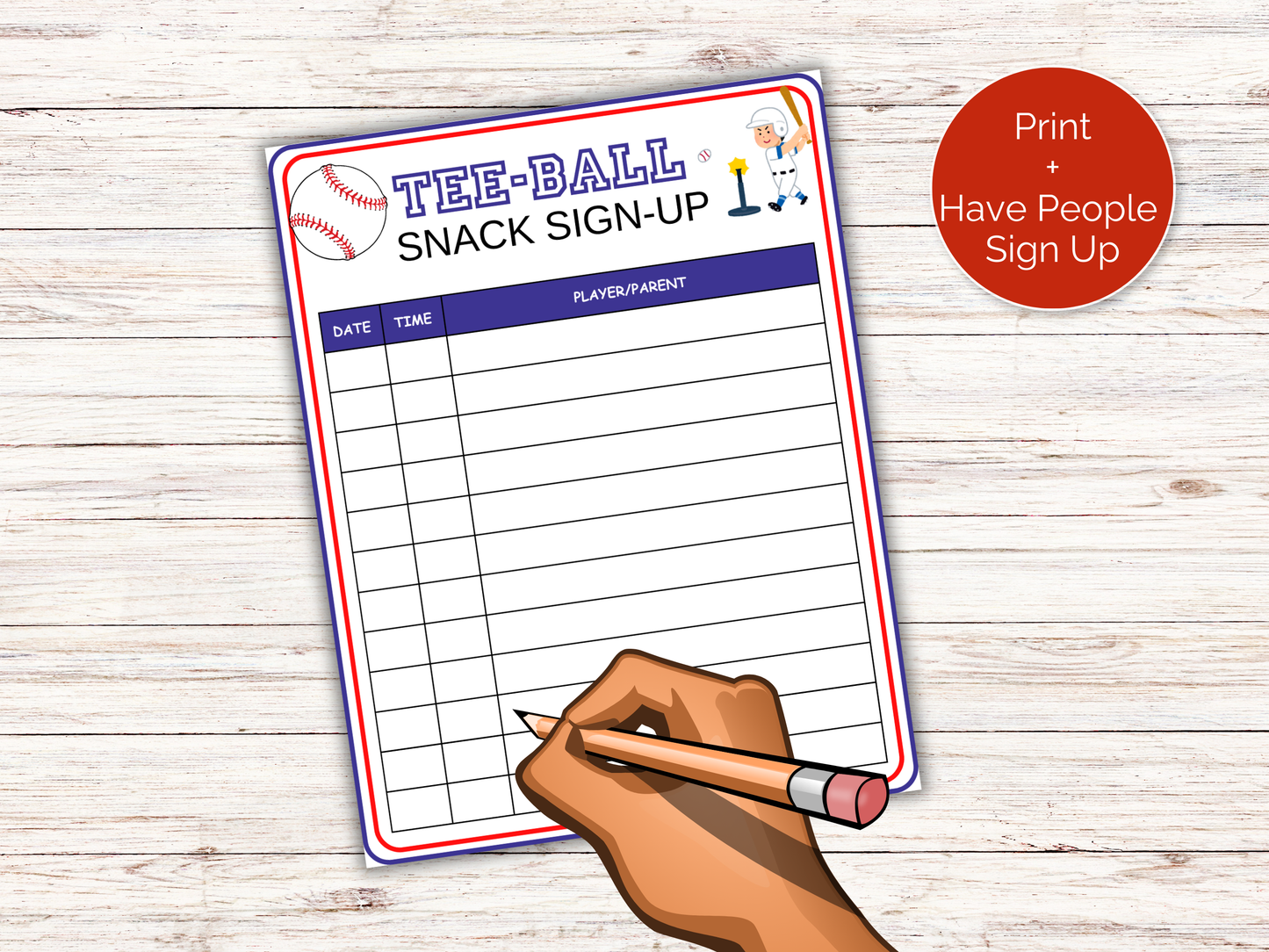 T-ball Snack Sign Up Sheet