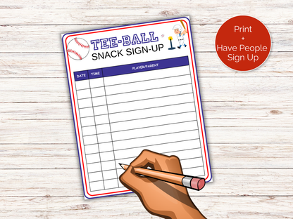 T-ball Snack Sign Up Sheet