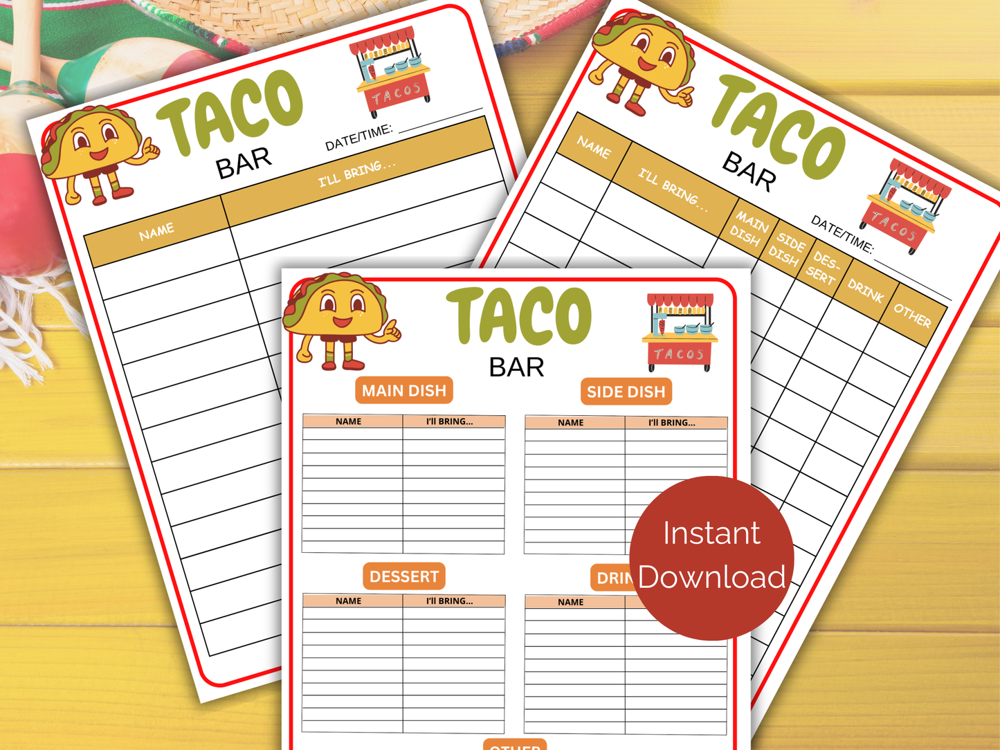 Taco Bar Sign Up Sheet