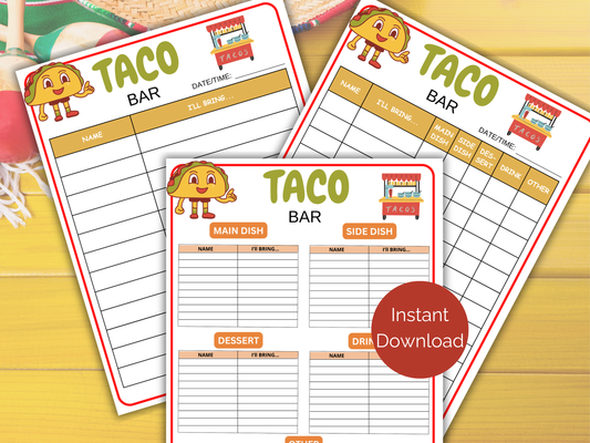 Taco Bar Sign Up Sheet