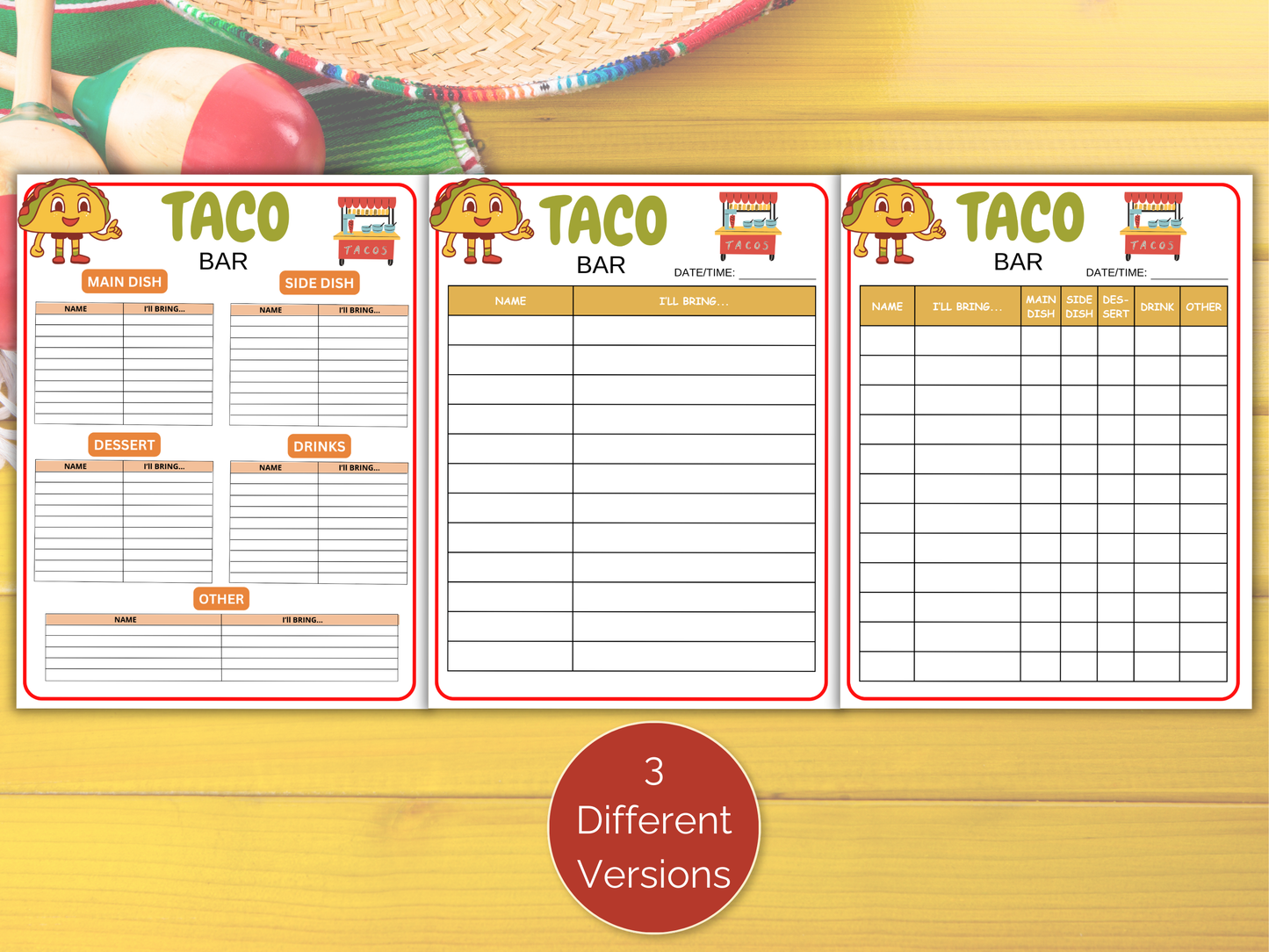 Taco Bar Sign Up Sheet