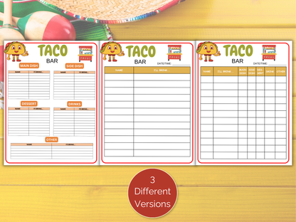 Taco Bar Sign Up Sheet