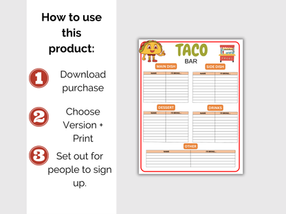 Taco Bar Sign Up Sheet