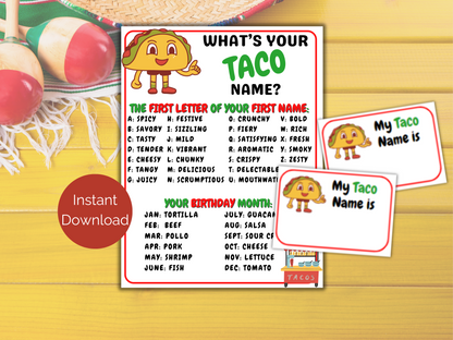 What's Your Taco Name Game + Name Tags