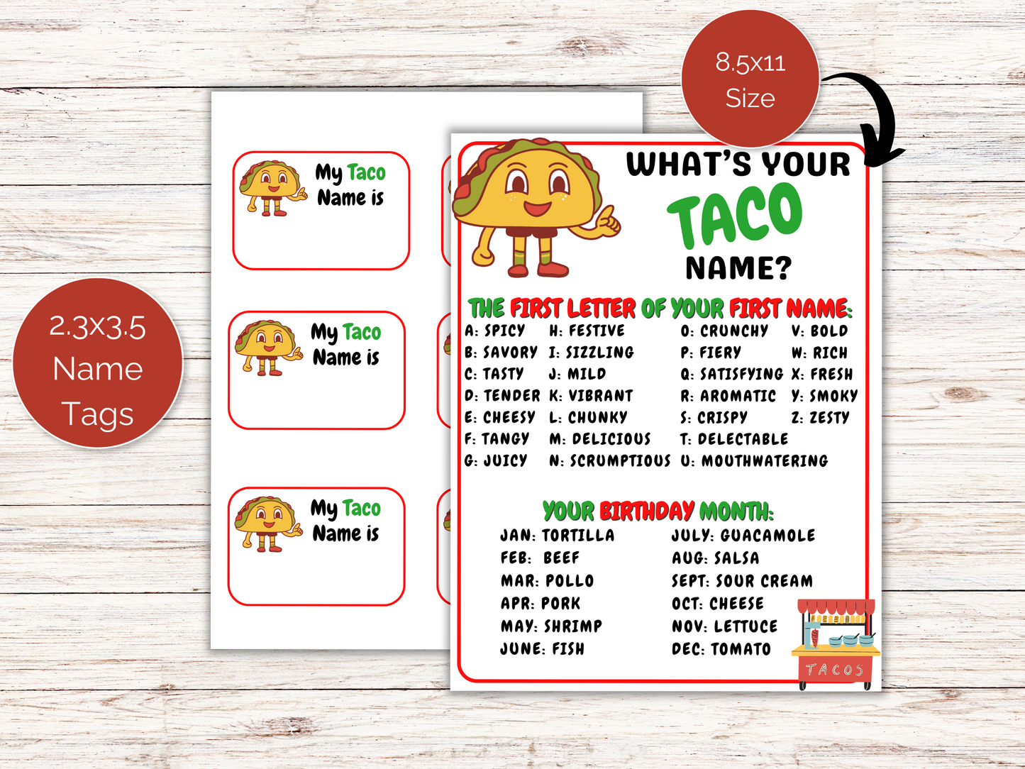 What's Your Taco Name Game + Name Tags