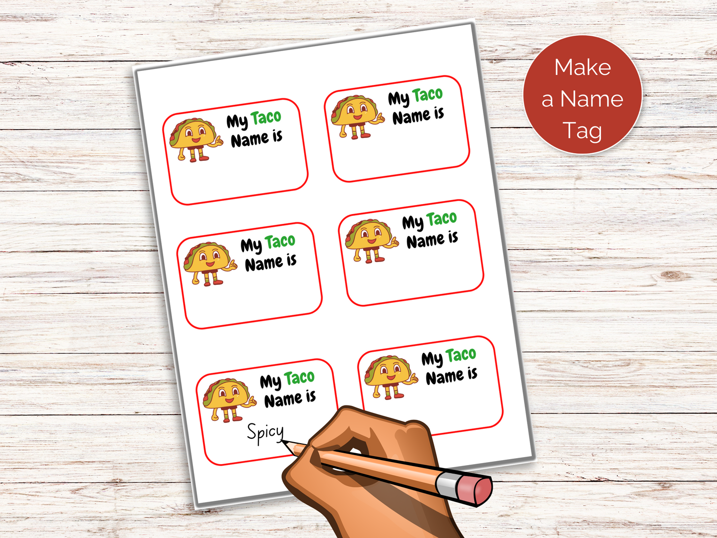 What's Your Taco Name Game + Name Tags