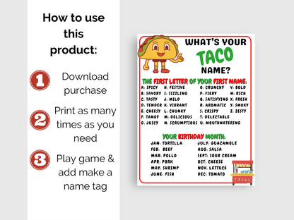What's Your Taco Name Game + Name Tags