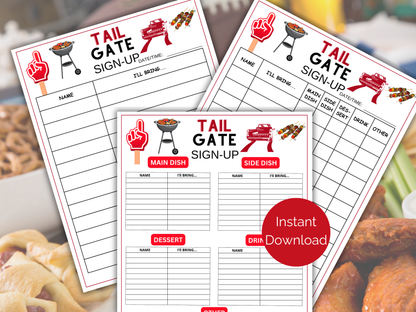 Tailgate Sign Up Sheet