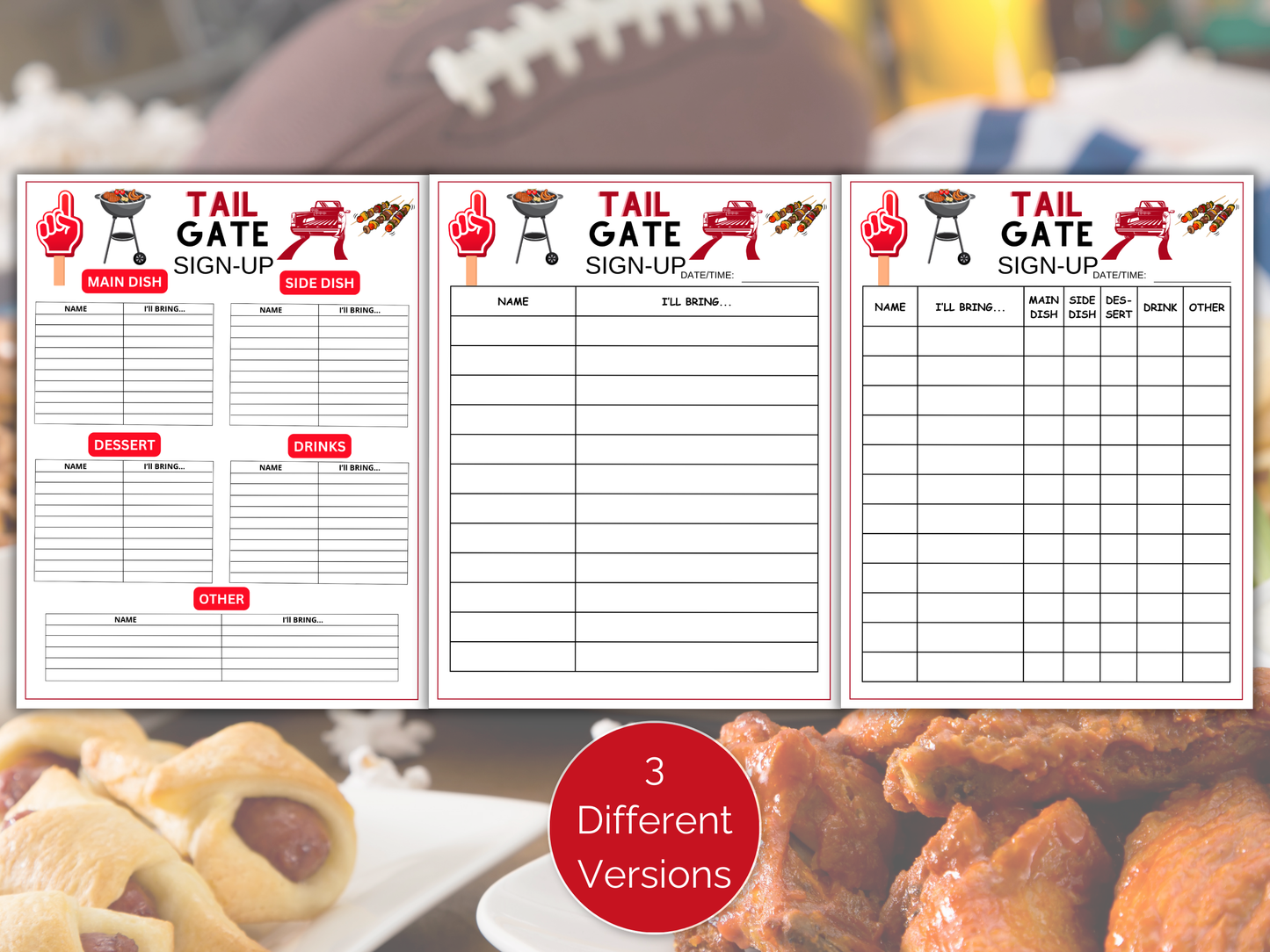 Tailgate Sign Up Sheet