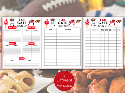 Tailgate Sign Up Sheet