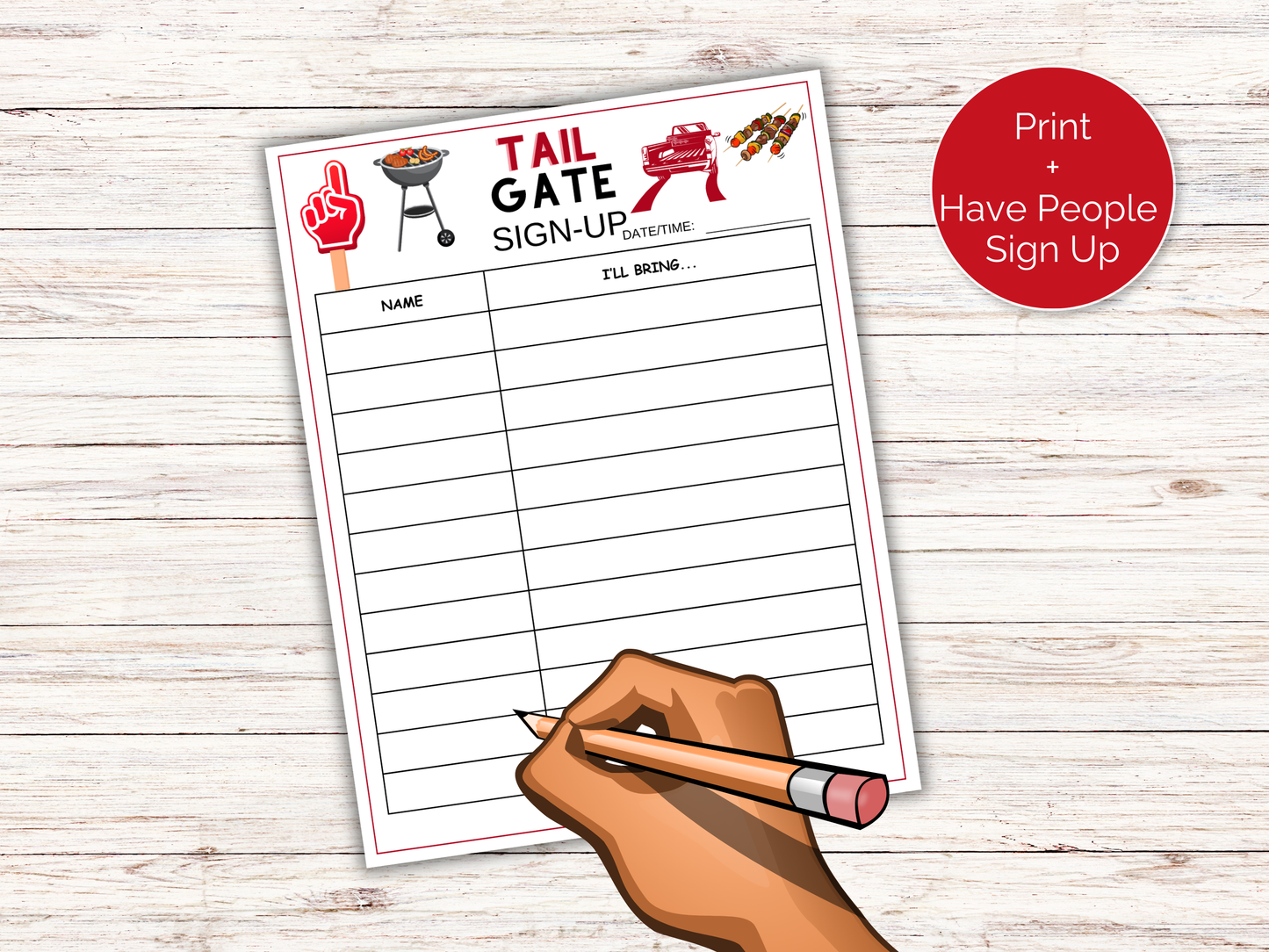 Tailgate Sign Up Sheet