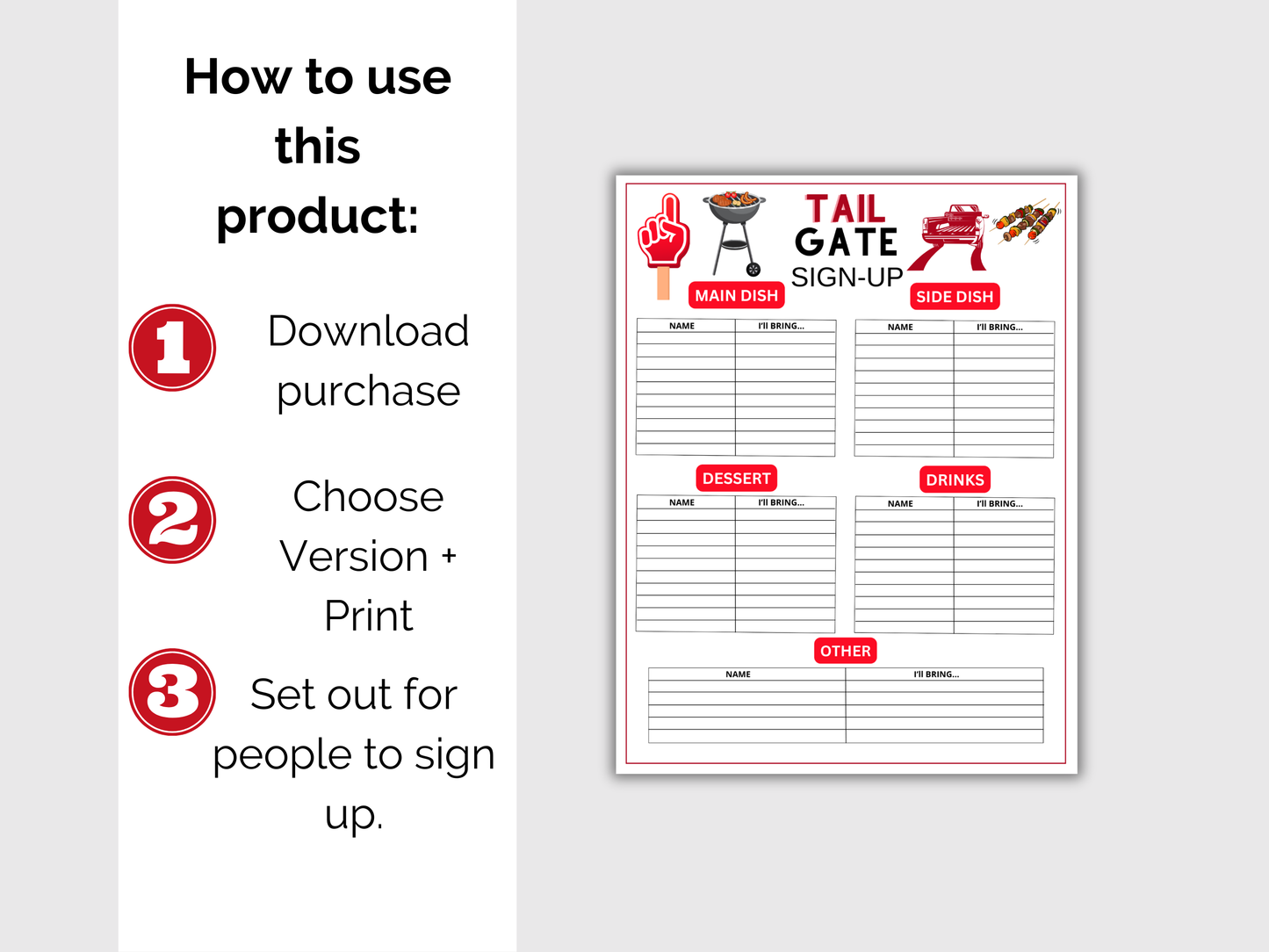 Tailgate Sign Up Sheet