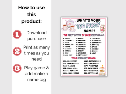 What's Your Tea Party Name Game + Name Tags