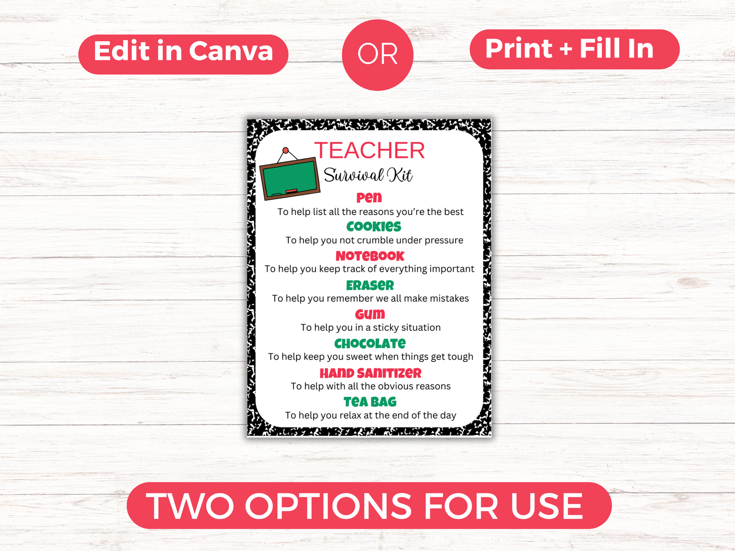 Editable Teacher Survival Kit Gift Tags