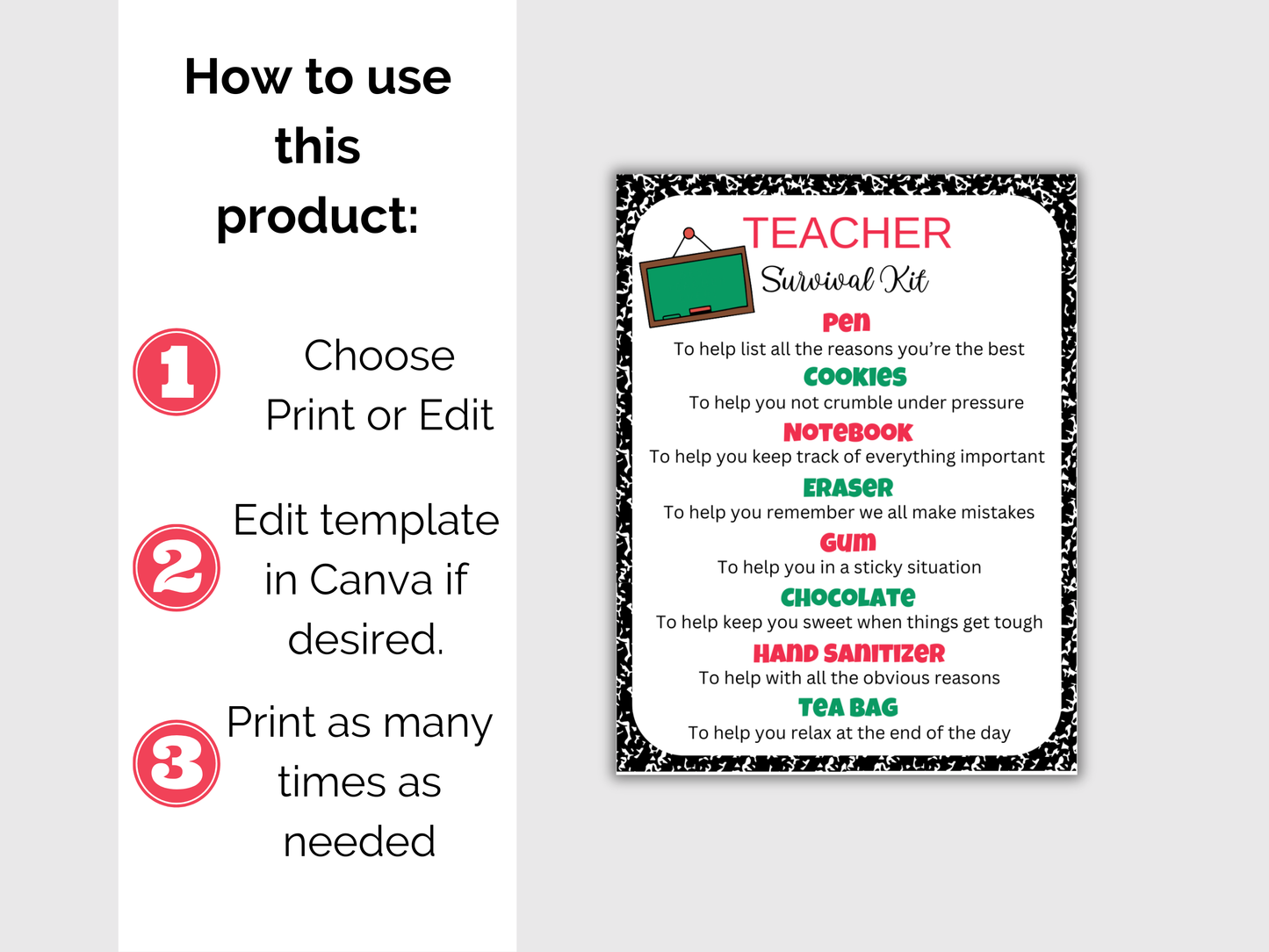 Editable Teacher Survival Kit Gift Tags