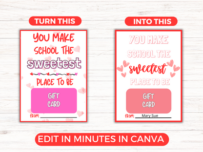 Teacher Valentine Day Gift Card Holder (Editable)
