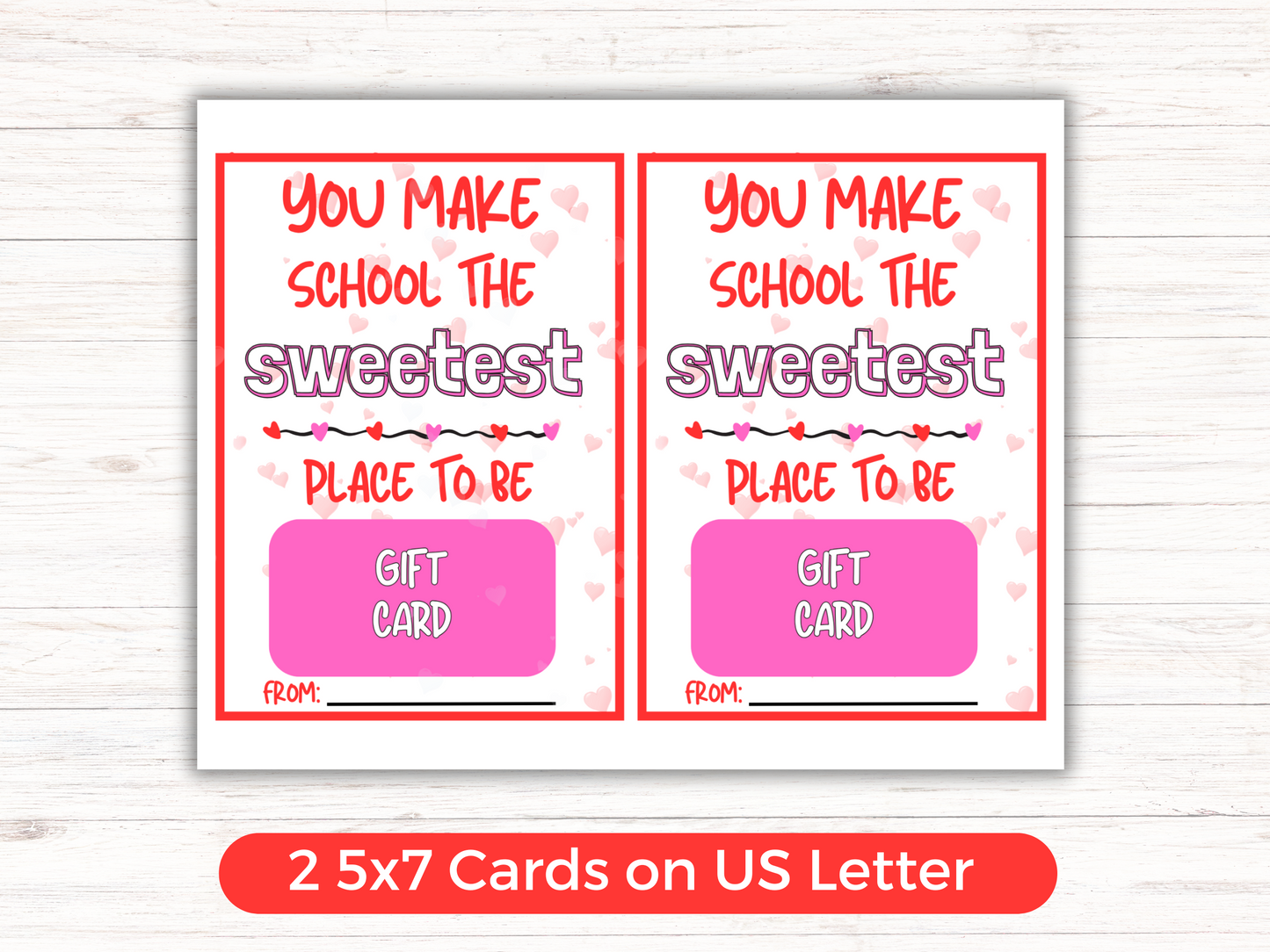 Teacher Valentine Day Gift Card Holder (Editable)