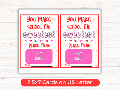 Teacher Valentine Day Gift Card Holder (Editable)