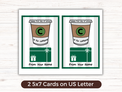 EDITABLE Teacher Coffee Day Gift Card Holder