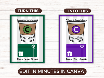 EDITABLE Teacher Coffee Day Gift Card Holder