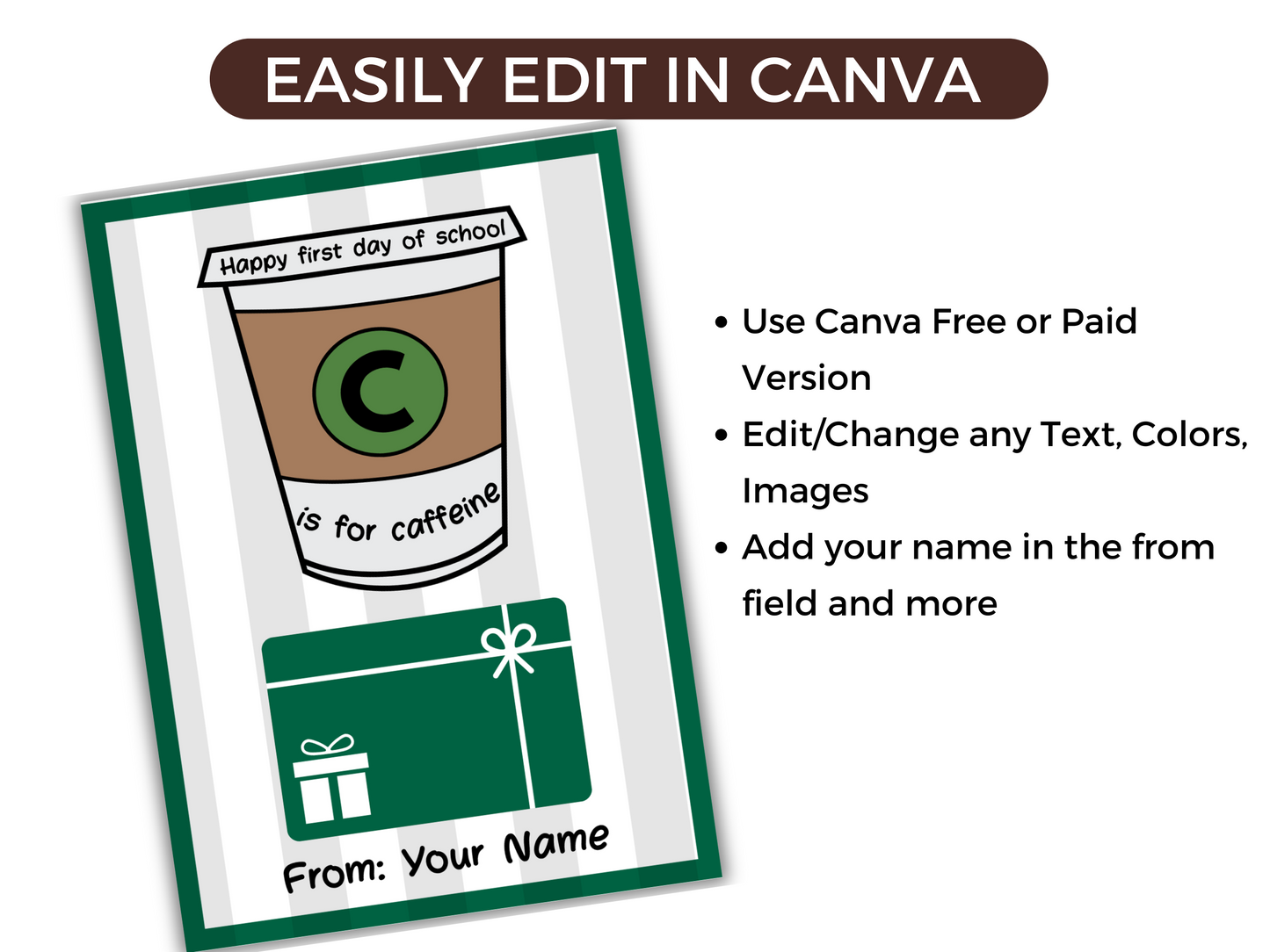 EDITABLE Teacher Coffee Day Gift Card Holder