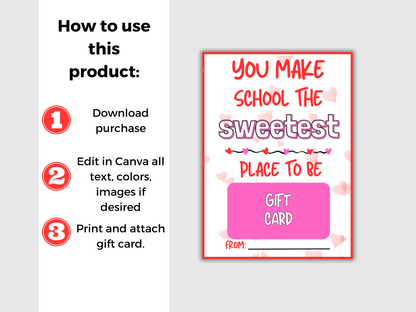 Teacher Valentine Day Gift Card Holder (Editable)