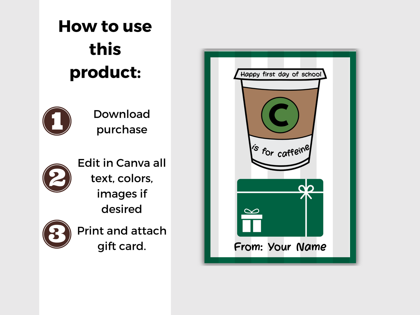 EDITABLE Teacher Coffee Day Gift Card Holder