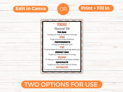 Editable Team Survival Kit Gift Tags