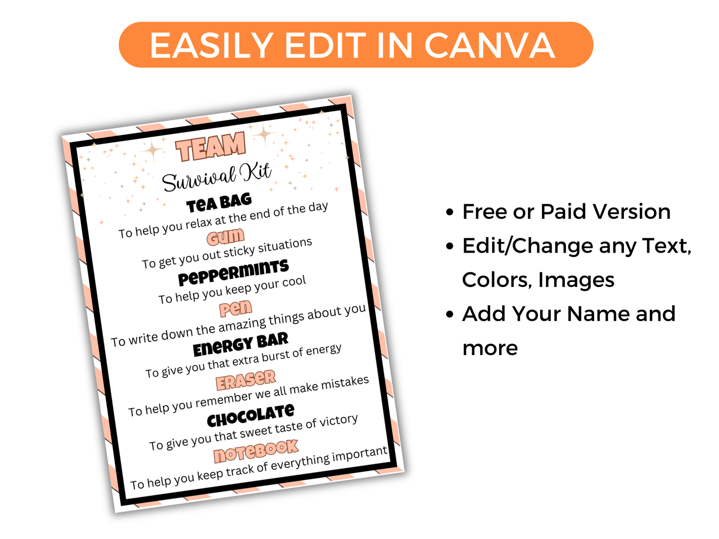 Editable Team Survival Kit Gift Tags
