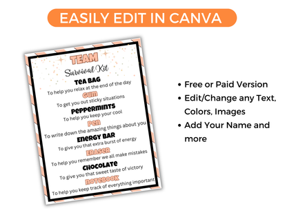 Editable Team Survival Kit Gift Tags