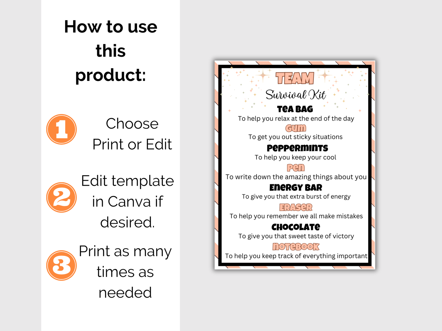 Editable Team Survival Kit Gift Tags