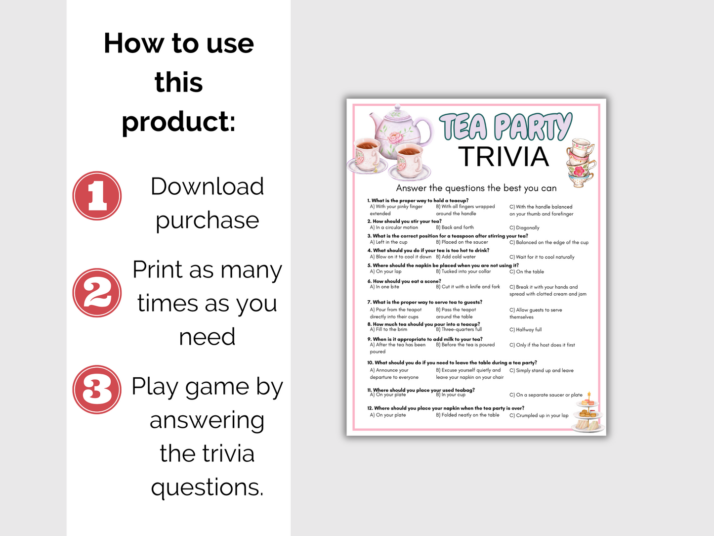 Tea Party Trivia Game