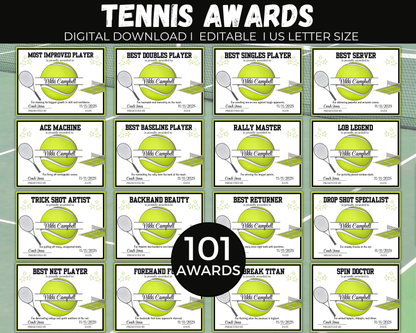 Editable Tennis Award Certificates