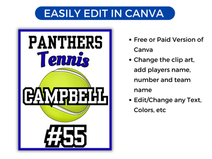 Editable Tennis Locker Sign Template