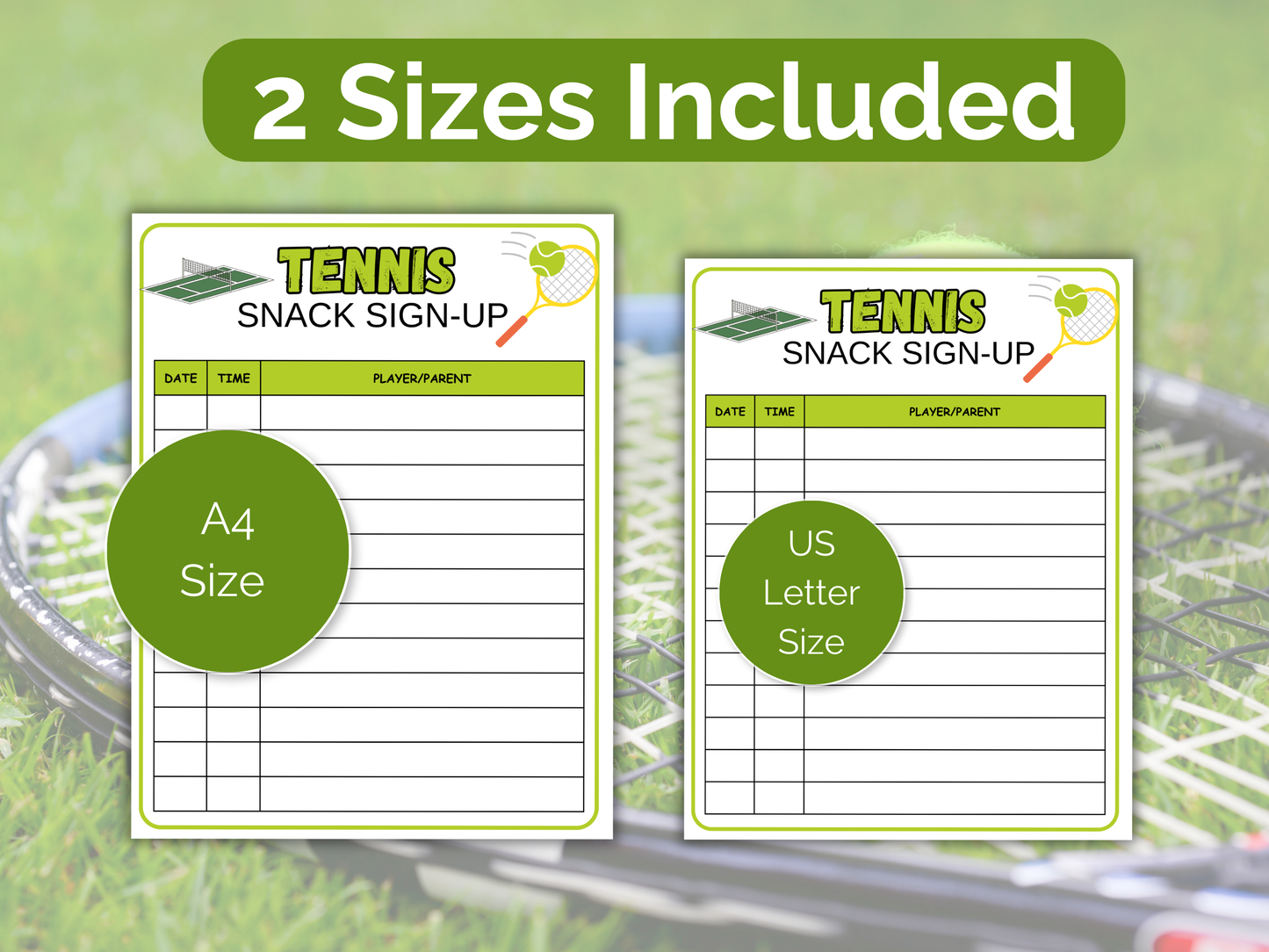 Tennis Snack Sign Up Sheet