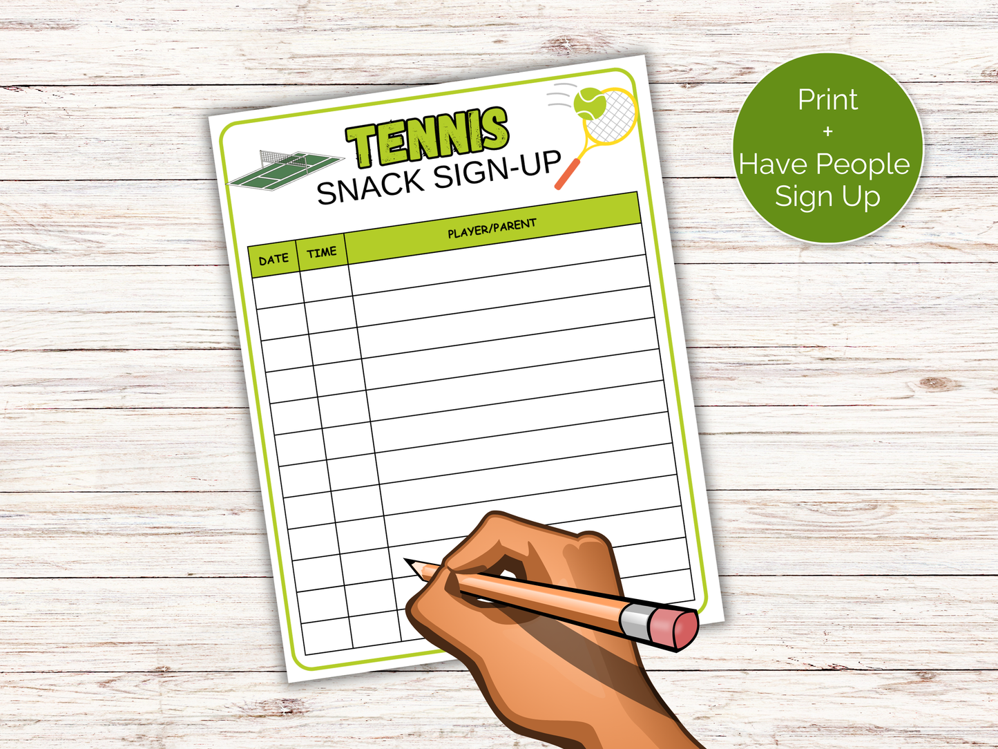 Tennis Snack Sign Up Sheet