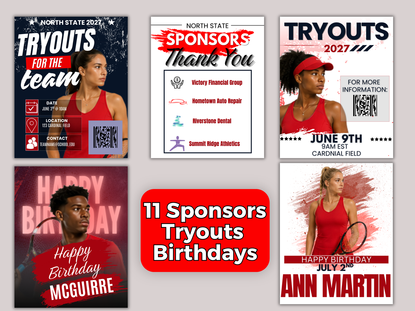 Tennis Social Media Templates Bundle