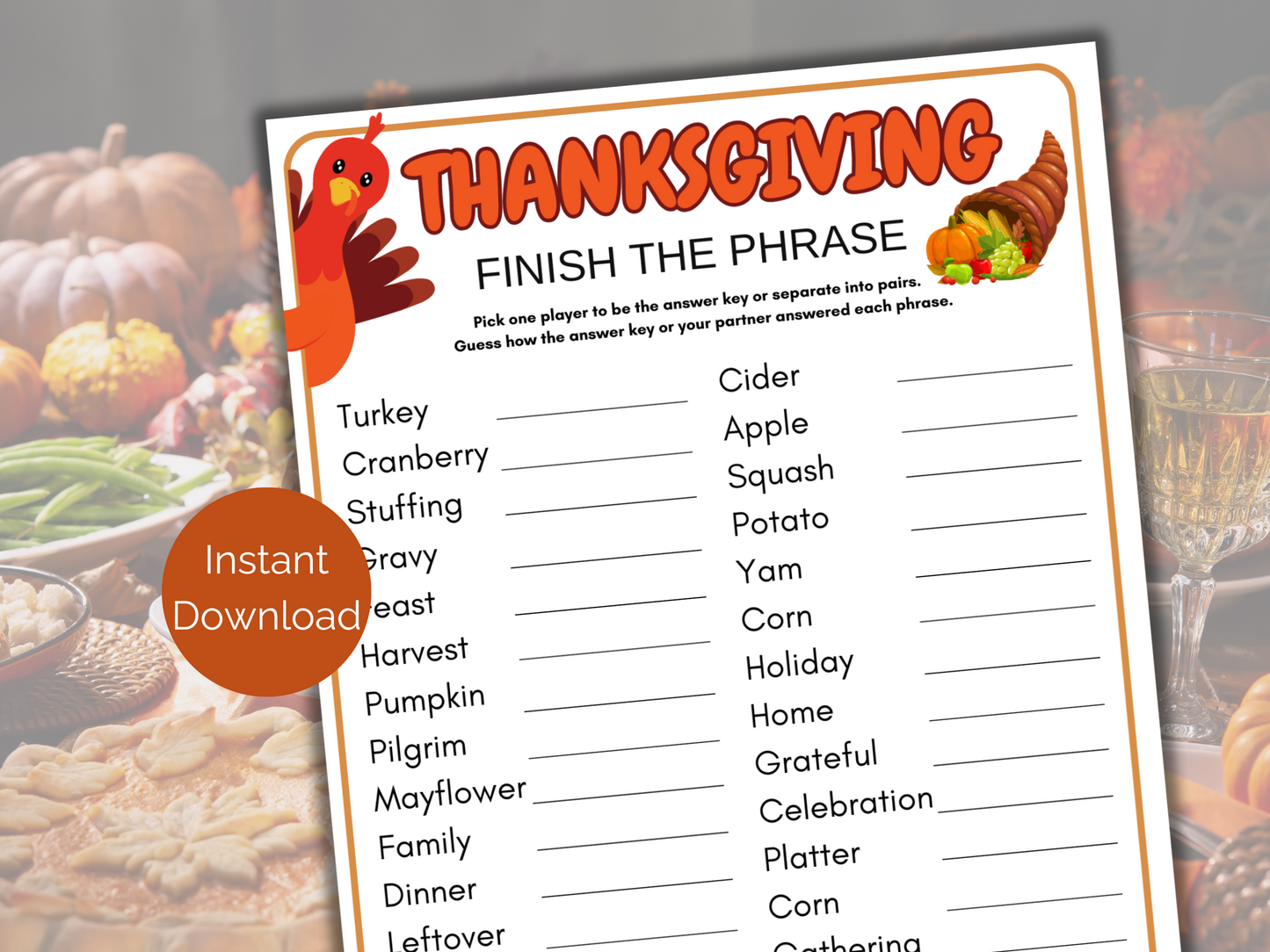 Thanksgiving Finish the Phrase