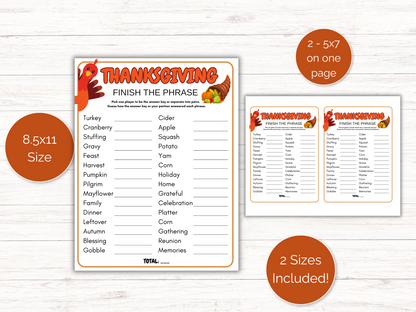 Thanksgiving Finish the Phrase