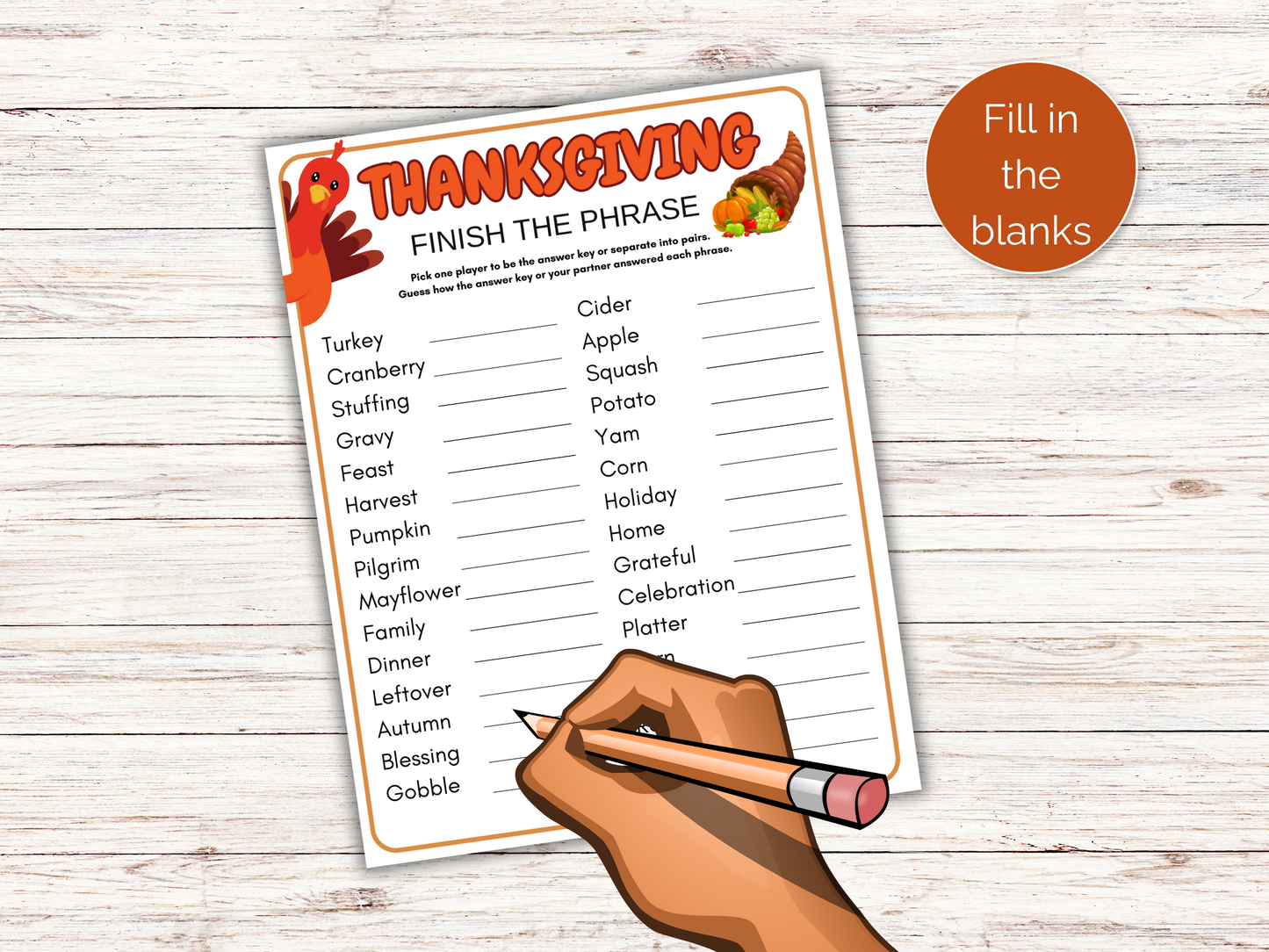 Thanksgiving Finish the Phrase