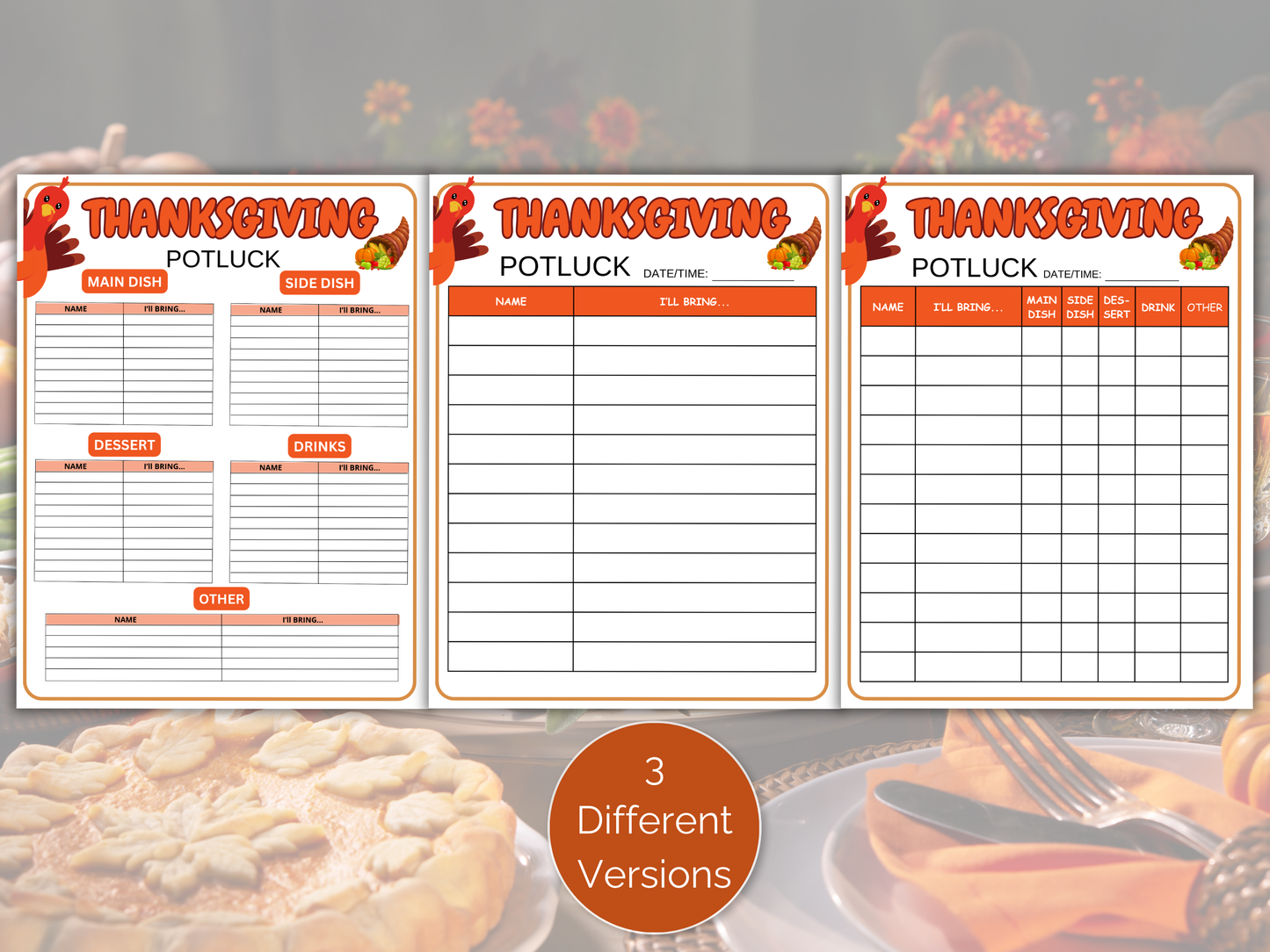 Thanksgiving Potluck Sign Up Sheet