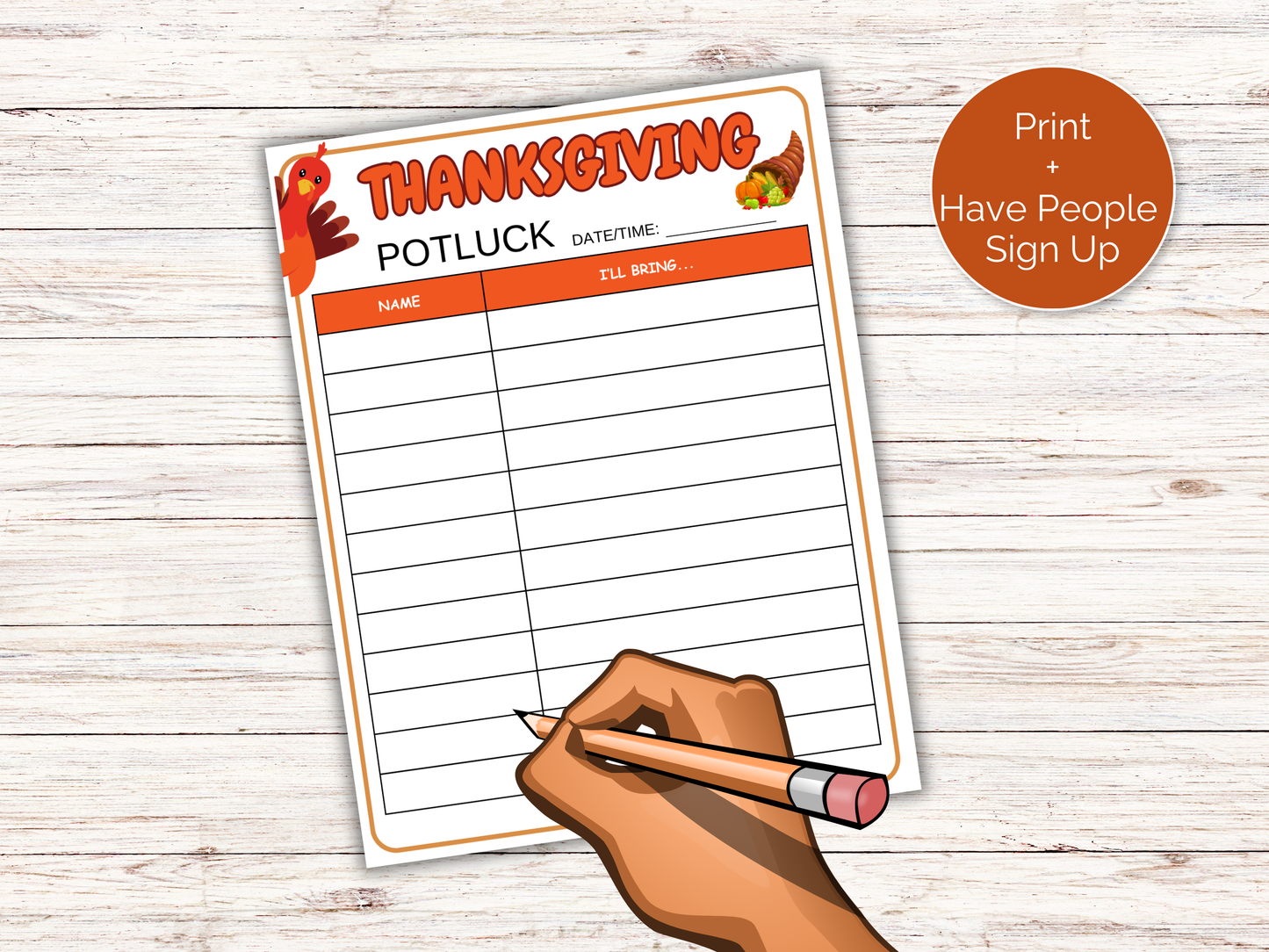 Thanksgiving Potluck Sign Up Sheet