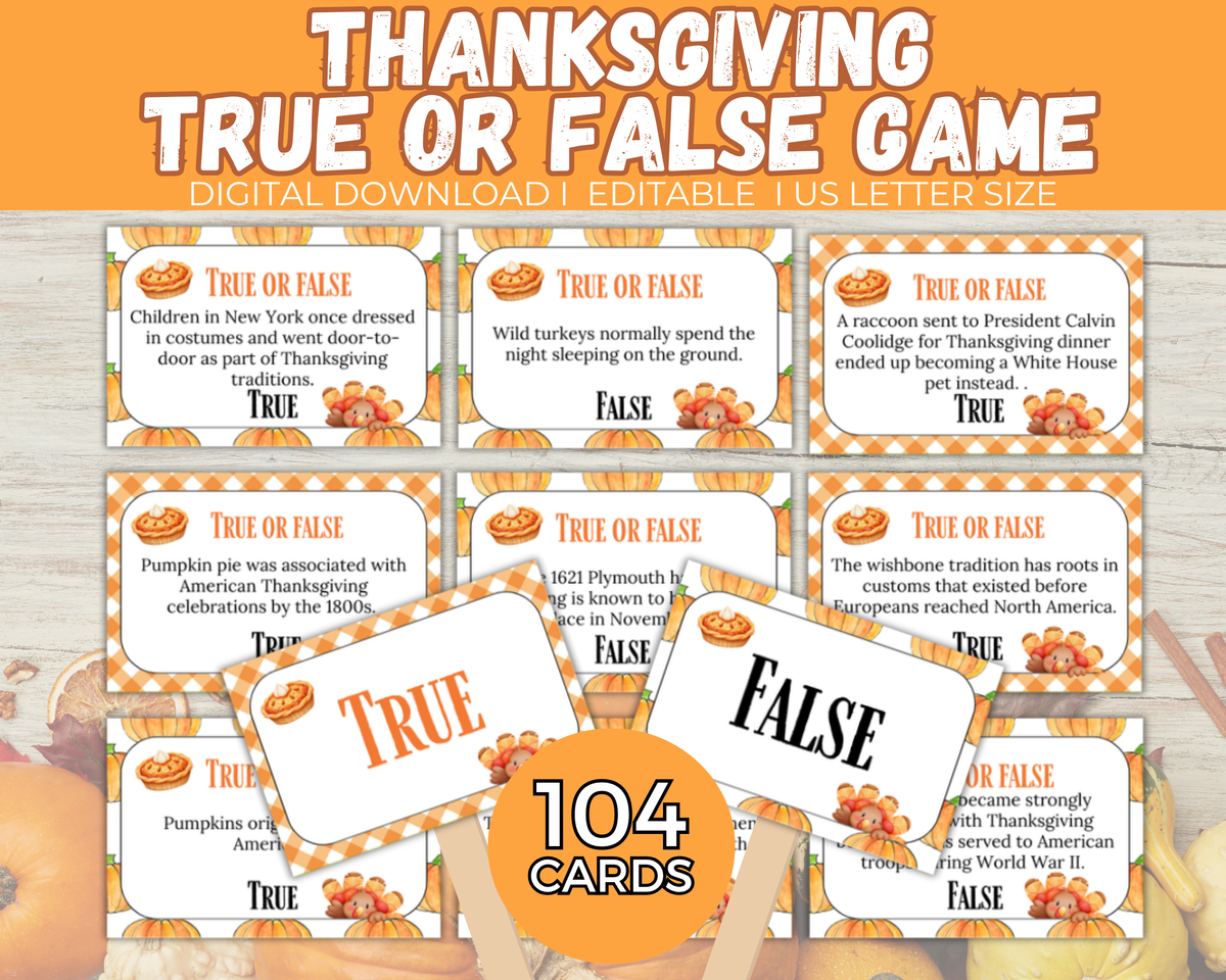 Thanksgiving True or False Card Game