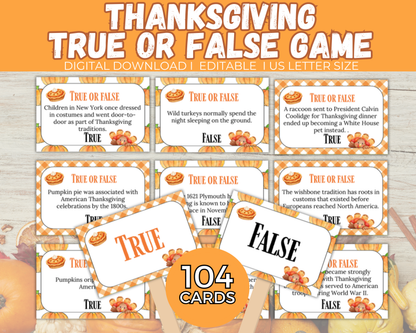 Thanksgiving True or False Card Game