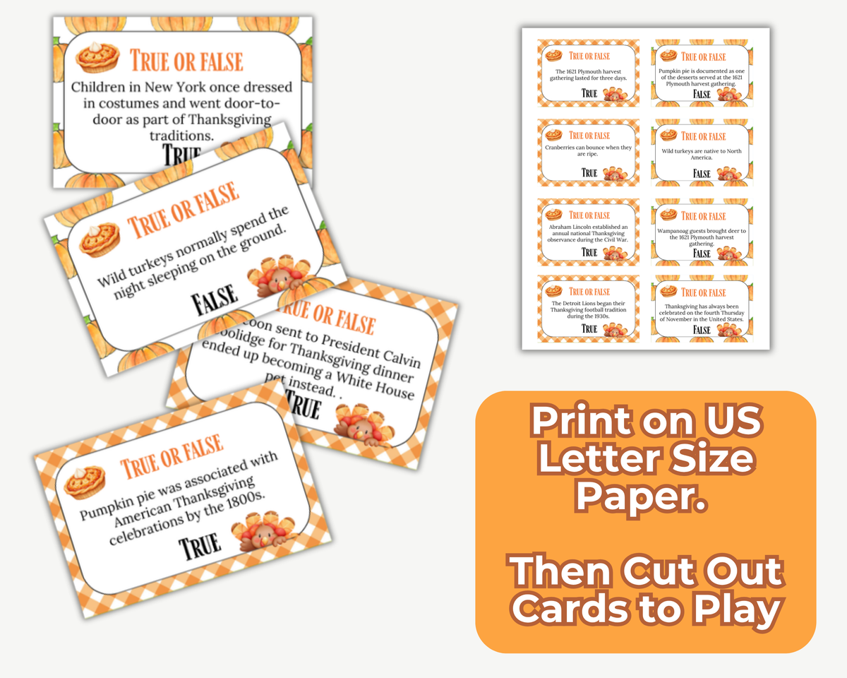 Thanksgiving True or False Card Game