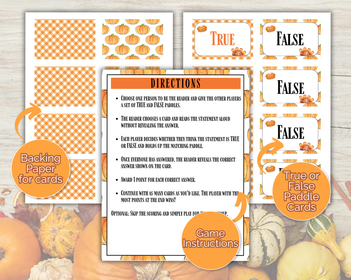 Thanksgiving True or False Card Game