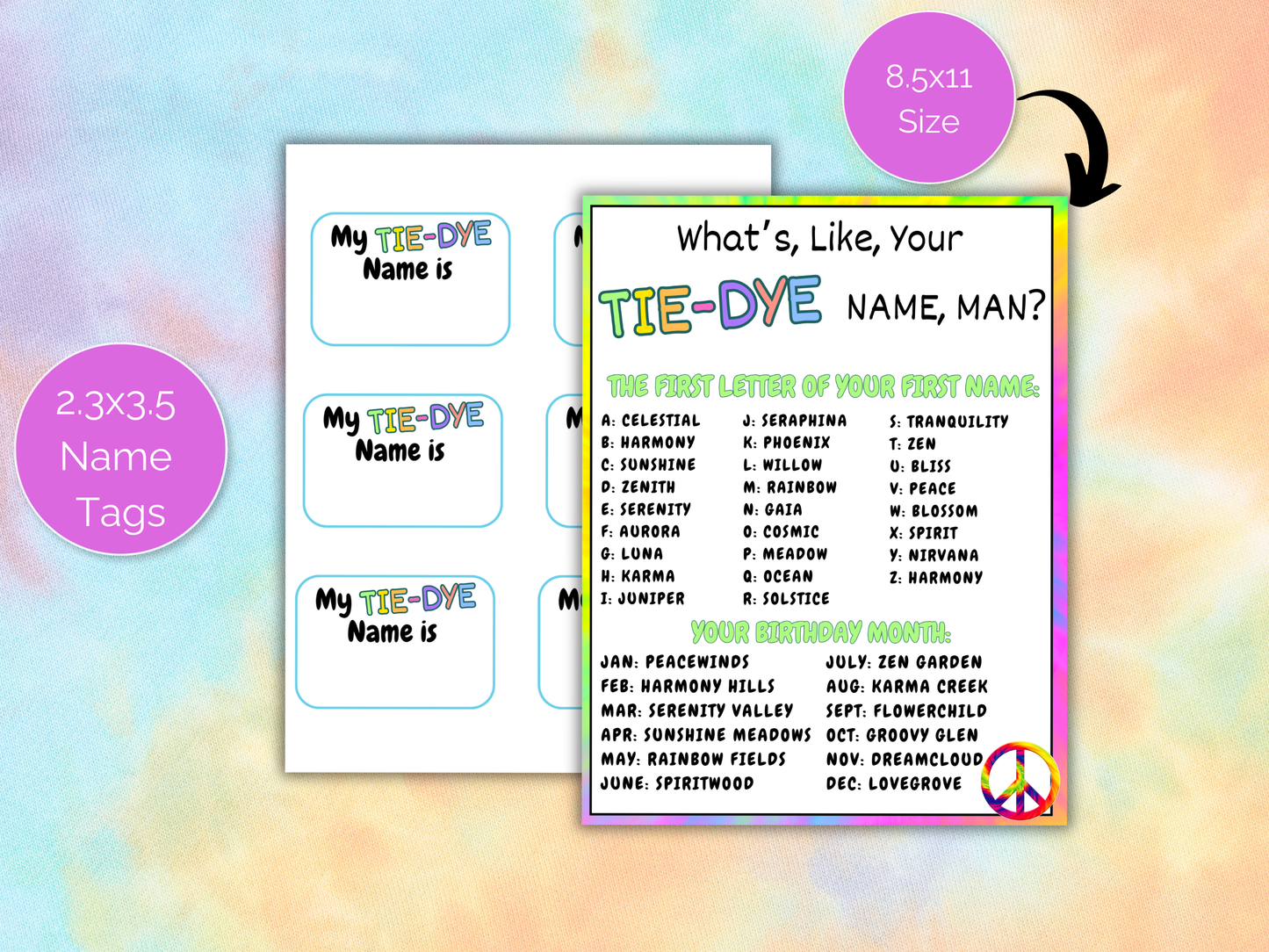 What's Your Tie Dye Name Game + Name Tags